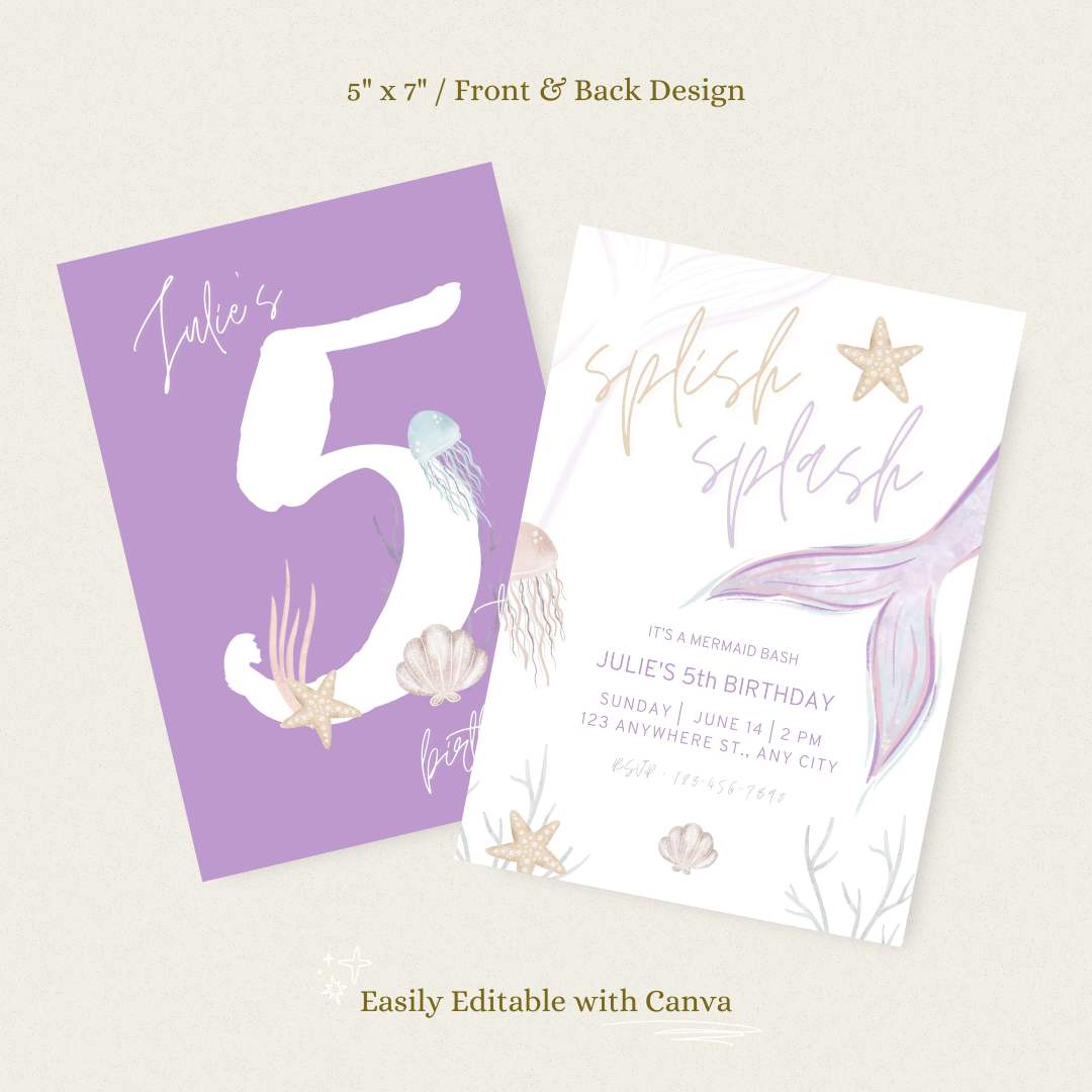 Mermaid Birthday Invitation – Editable Canva Template