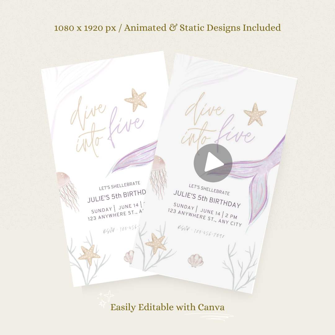 Animated Mermaid Birthday Invitation – Editable Canva Template