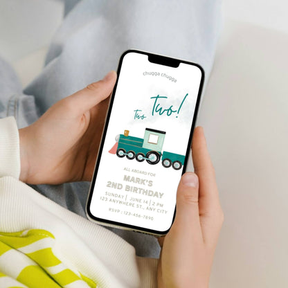 Animated Train Birthday Invitation - Editable Canva Template