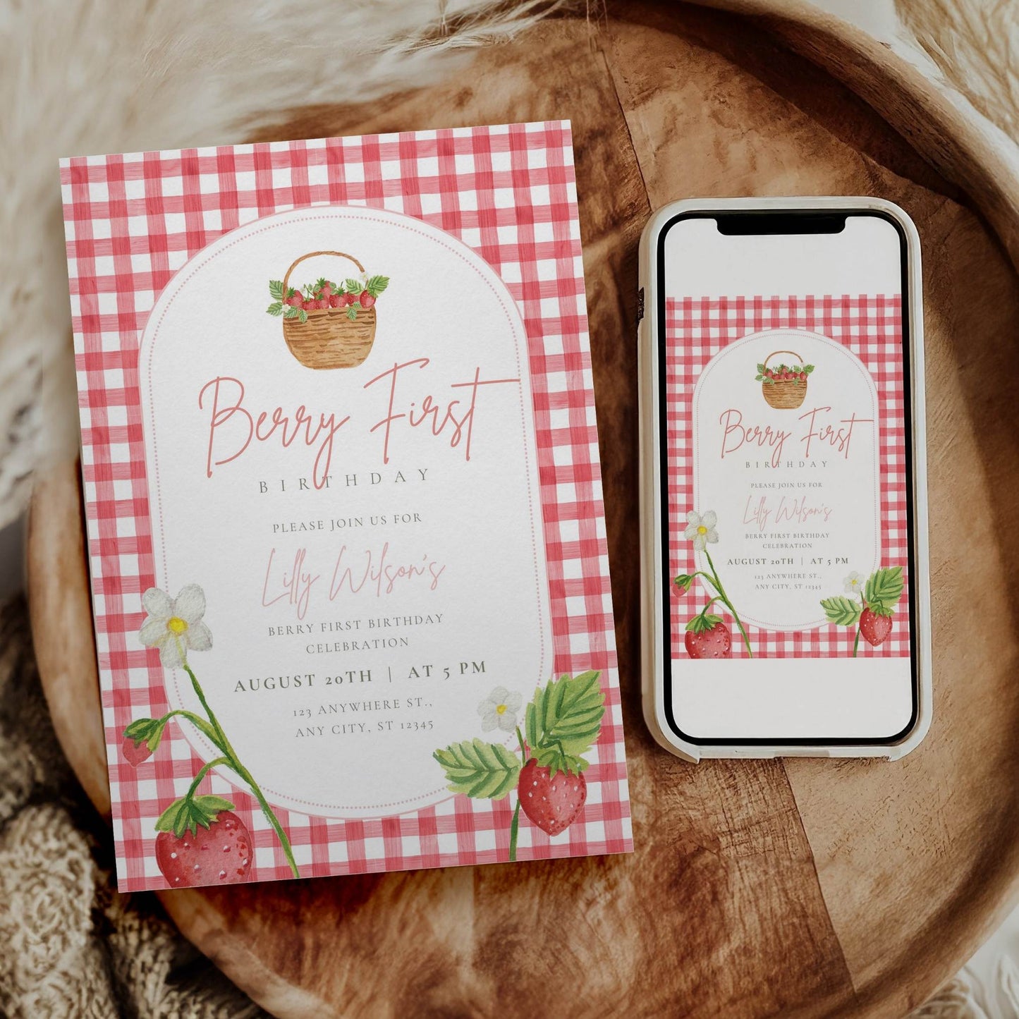 Strawberry Birthday Invitation – Editable Canva Template