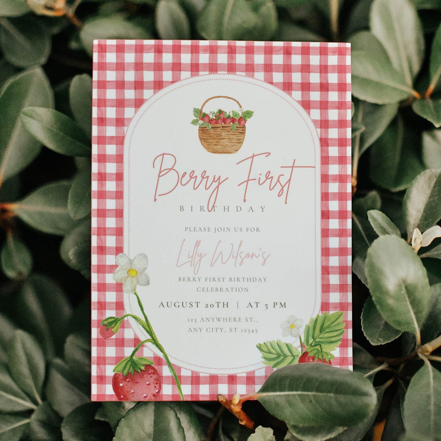 Strawberry Birthday Invitation – Editable Canva Template