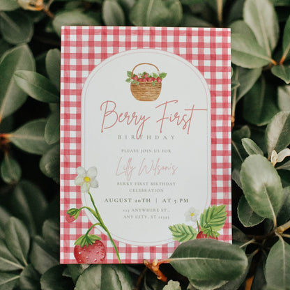 Strawberry Birthday Invitation – Editable Canva Template