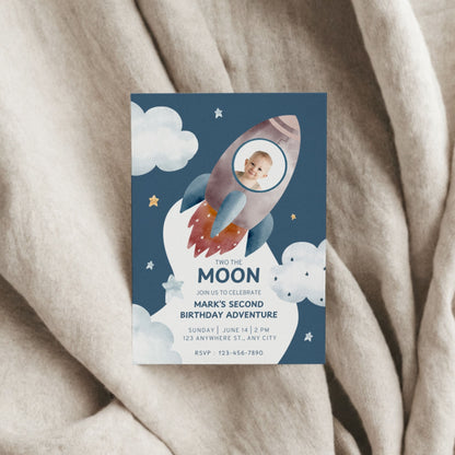 Two the Moon Birthday Invitation - Editable Canva Template