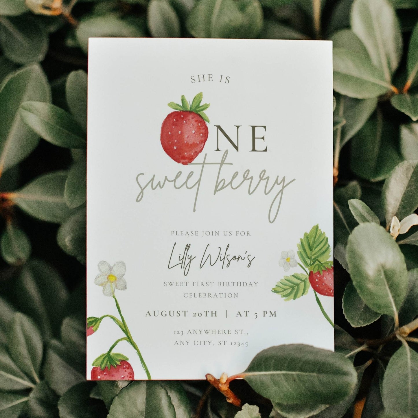 Berry First Birthday Invitation – Editable Canva Template
