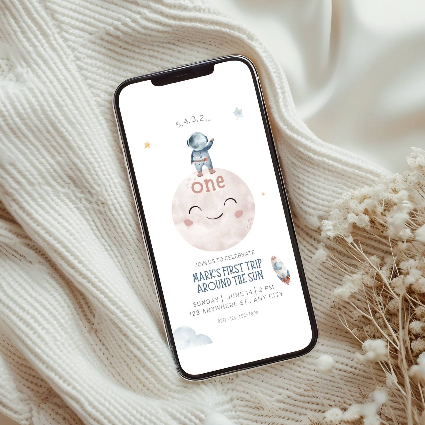 Animated Space Birthday Invitation - Editable Canva Template