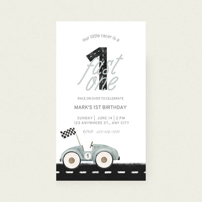 Animated Fast One Race Car Birthday Invitation – Editable Canva Template