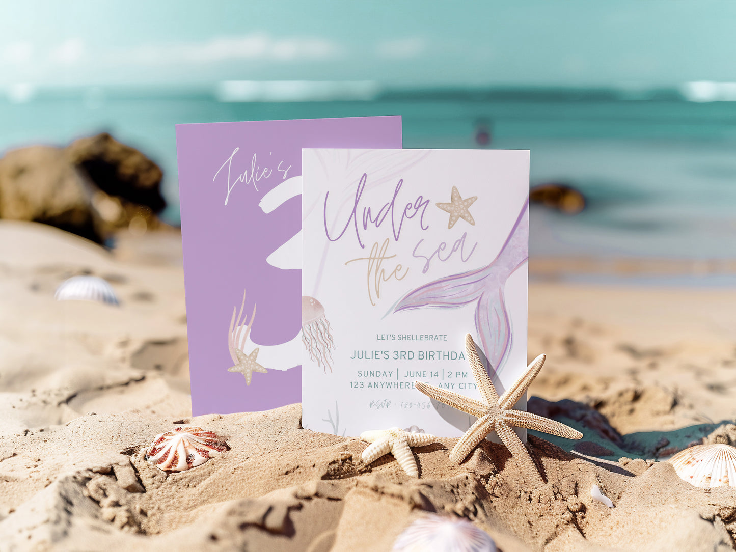 Mermaid Birthday Invitation – Editable Canva Template