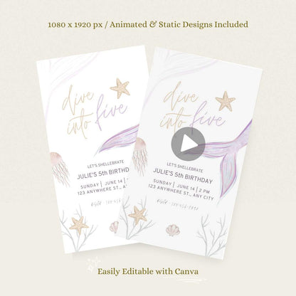 Animated Mermaid Birthday Invitation – Editable Canva Template