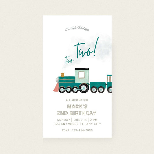 Animated Train Birthday Invitation - Editable Canva Template