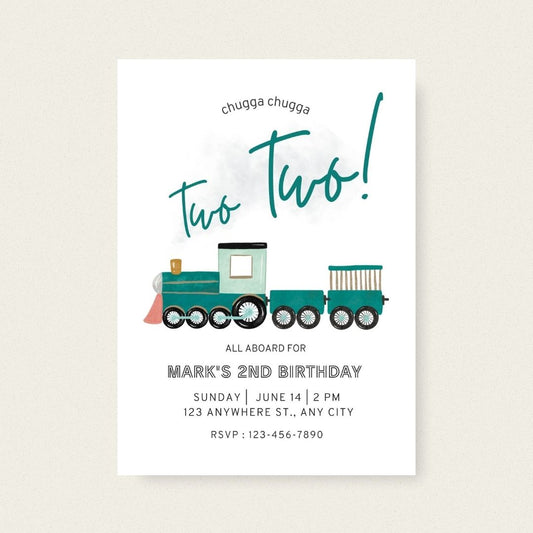 Two Two Train Birthday Invitation – Editable Green Train 2nd Birthday Template