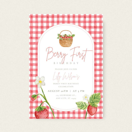 Strawberry Birthday Invitation – Editable Canva Template