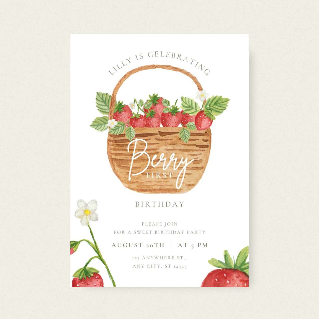 Summer Picnic Strawberry Invitation – Editable Canva Template