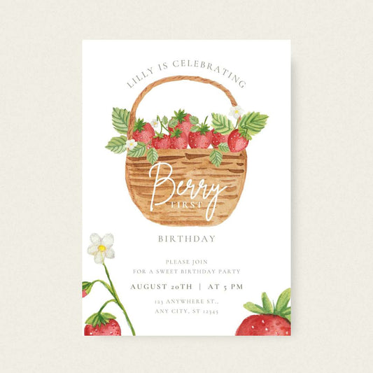 Summer Picnic Strawberry Invitation – Editable Canva Template