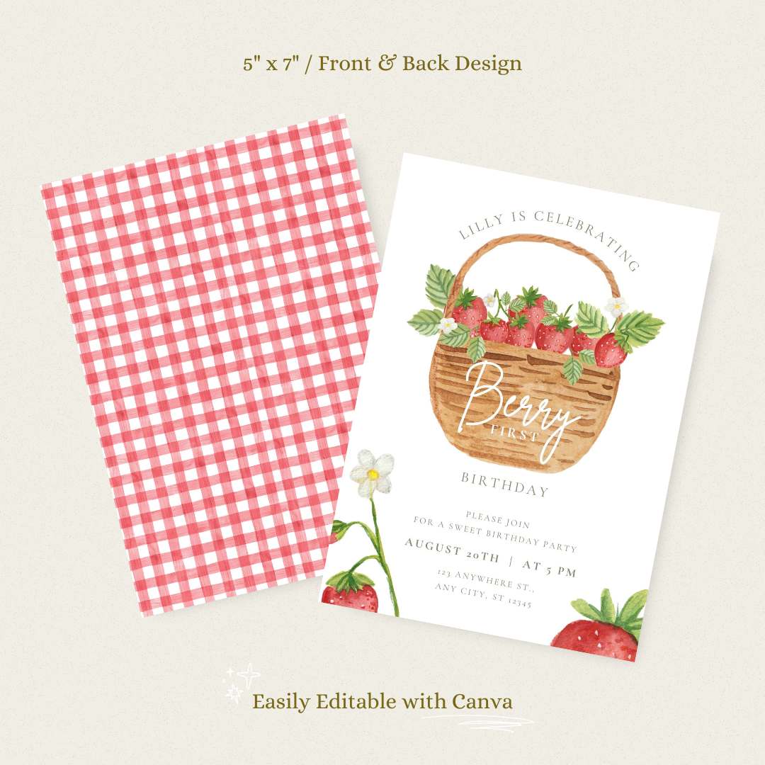 Summer Picnic Strawberry Invitation – Editable Canva Template