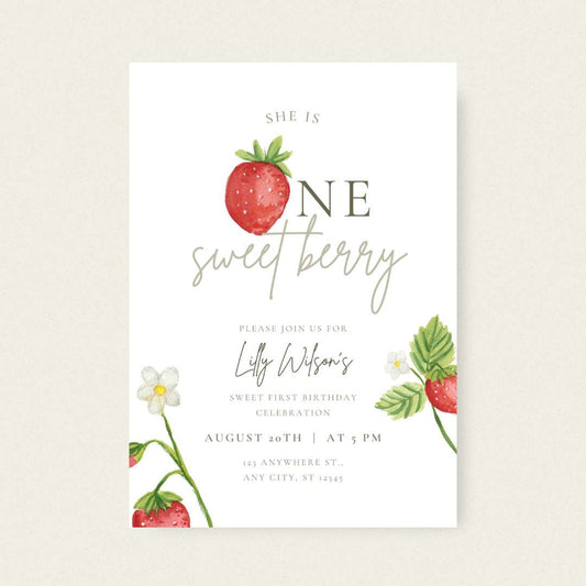 Berry First Birthday Invitation – Editable Canva Template