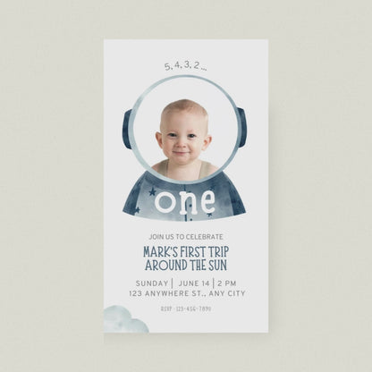 Animated Space Birthday Invitation – 5,4,3,2, ONE! - Editable Canva Template
