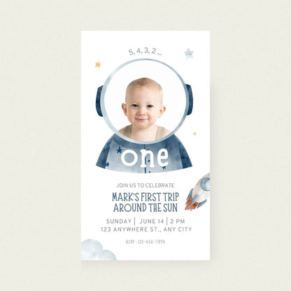 Animated Space Birthday Invitation – 5,4,3,2, ONE! - Editable Canva Template