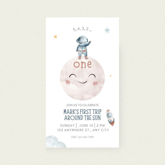 Animated Space Birthday Invitation - Editable Canva Template