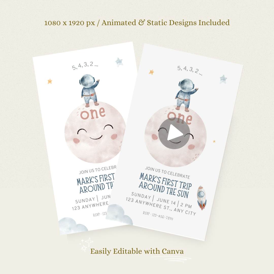 Animated Space Birthday Invitation - Editable Canva Template