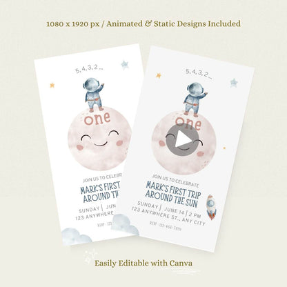 Animated Space Birthday Invitation - Editable Canva Template