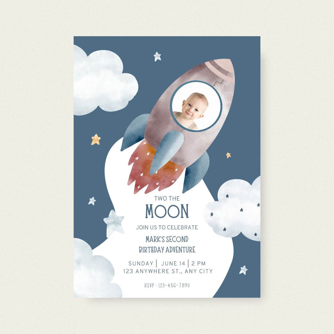 Two the Moon Birthday Invitation - Editable Canva Template
