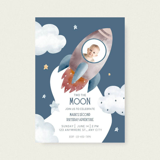 Two the Moon Birthday Invitation - Editable Canva Template