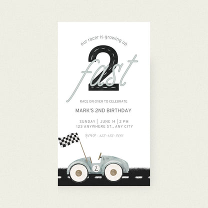 Animated Two Fast Race Car Birthday Invitation – Editable Canva Template