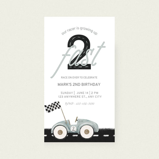 Animated Two Fast Race Car Birthday Invitation – Editable Canva Template