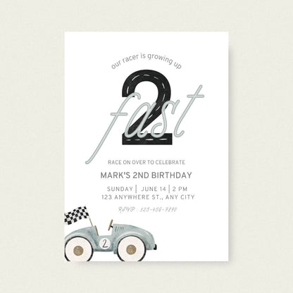 Two Fast Race Car Birthday Invitation – Editable Canva Template