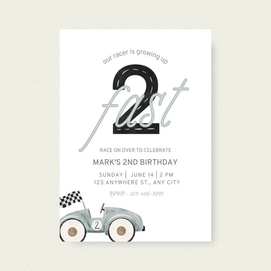 Two Fast Race Car Birthday Invitation – Editable Canva Template